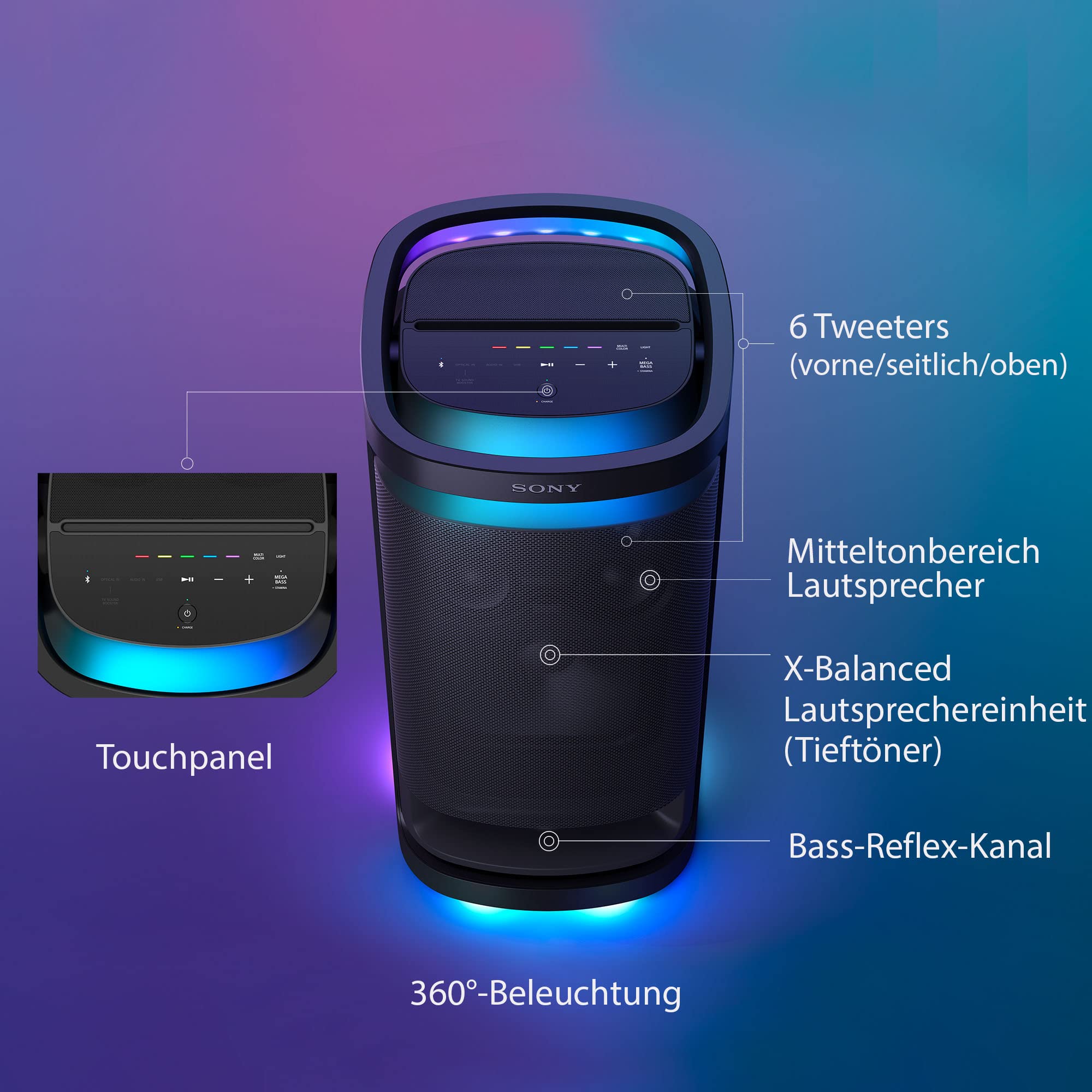 sony-srs-xv900-bluetooth-partylautsprecher-mit-omnidirektionalem-sound-beleuchtu image 2