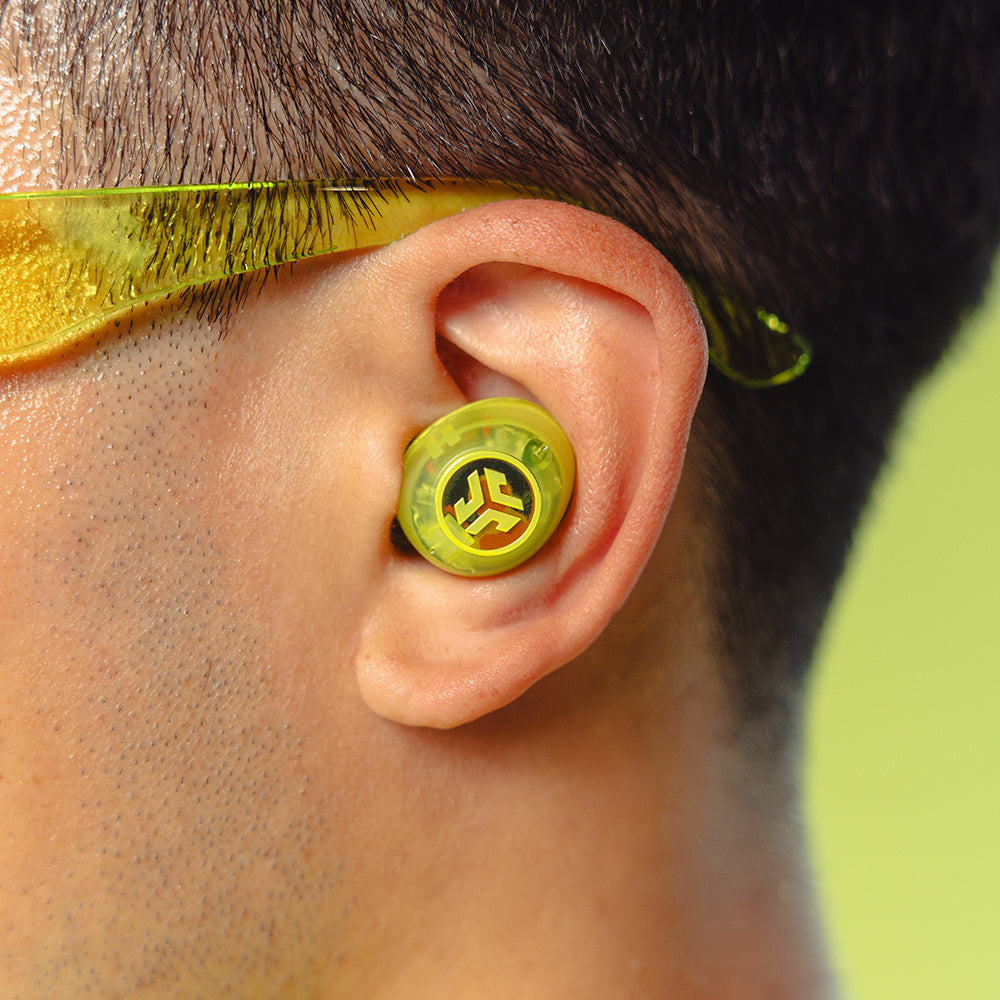 jlab-go-pop-anc-transparent-neon-green-true-wireless-earbuds-cloud-foam-tips-bun image 4