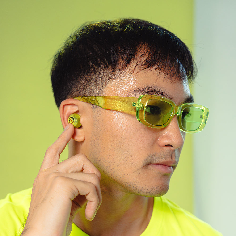 jlab-go-pop-anc-transparent-neon-green-true-wireless-earbuds-cloud-foam-tips-bun image 8